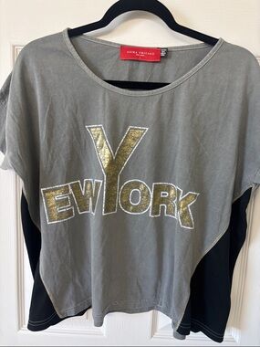 Women's Gray New York Graphic Top with Gold Foil